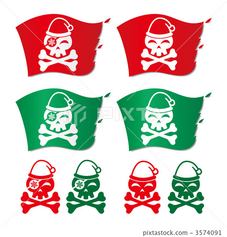 Skeleton pirate flag wearing Santa Claus's hat 3574091