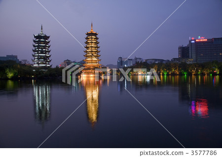 Sun Moon Tower of Guilin night view 3577786
