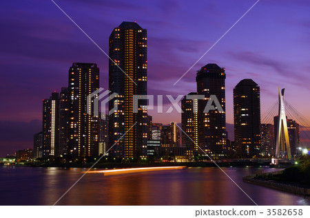 evening scene, river city 21, high-rise apartment building 3582658