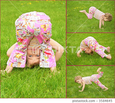 many pictures of girl in on grass, collage many pictures of girl in on grass, collage 3584645