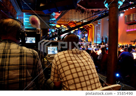 two video operators controlling camera at performance show 3585490