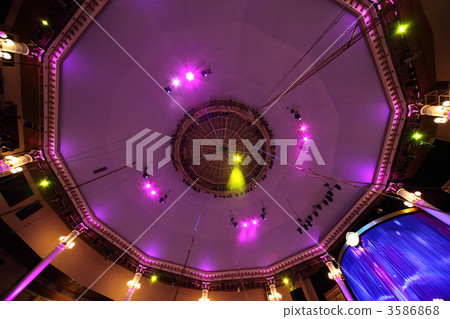 circus interior view on celling with pink light lamps and blue c circus interior view on celling with pink light lamps and blue c 3586868