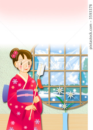 和服婦女和雪景 和服婦女和雪景 3593376
