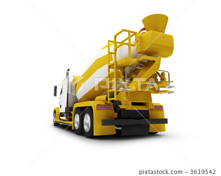 Concrete mixer isolated back view with clipping path Concrete mixer isolated back view with clipping path 3619542