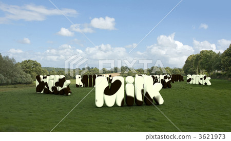 Word milk with cowhide texture in a field 3621973
