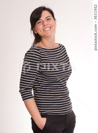 Laughing woman with a stripped t-shirt 3631982