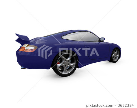 isolated blue super car back view 3632384