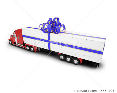 Present truck isolated red-blue back view Present truck isolated red-blue back view 3632403