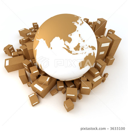 Earth Asia oriented surrounded by packages 3633100