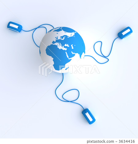 Aerial view of the World connected in blue Aerial view of the World connected in blue 3634416