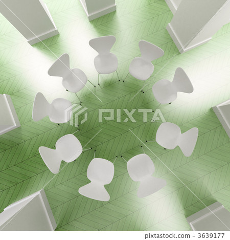 Circle of white chairs in green Circle of white chairs in green 3639177