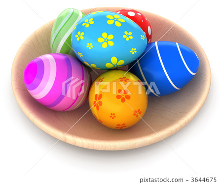 Colorful Easter eggs in wooden bowl Colorful Easter eggs in wooden bowl 3644675