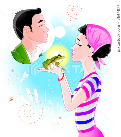 Beautiful girl kissing frog and imagining Prince Charming Beautiful girl kissing frog and imagining Prince Charming 3644874