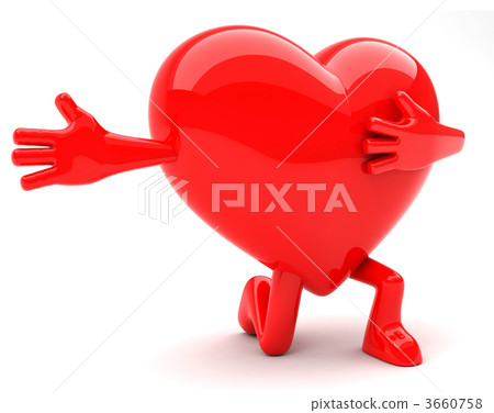 Heart shaped mascot kneeling with arm open wide 3660758