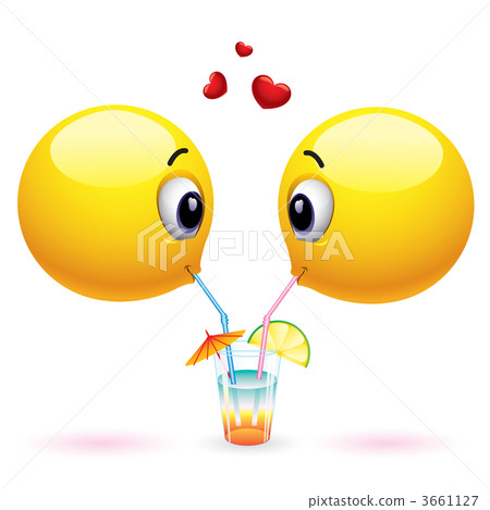 Couple of smiling balls sharing drink 3661127