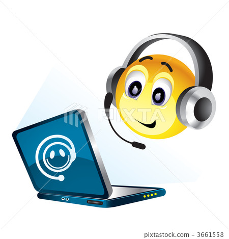 Smiley ball working on their computer 3661558