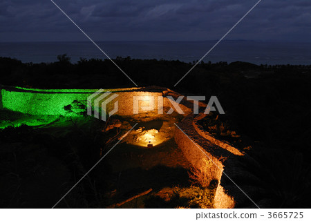 nagijin castle, nakijin castle ruins, lit up 3665725