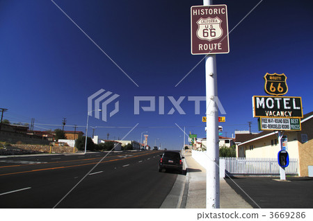 Route 66 and the landscape of the town. Route 66 and the landscape of the town. 3669286