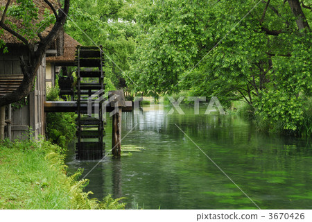 安曇野河 清溪 水車 3670426