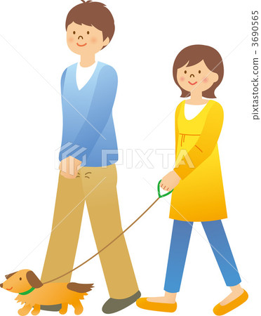 一對夫婦遛狗 一對夫婦遛狗 3690565