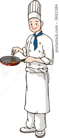 Chef cooking in frying pan Chef cooking in frying pan 3691384
