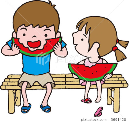 Brother and sister who eats watermelon Brother and sister who eats watermelon 3691420