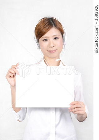 A woman / model with a whiteboard with a headset in it: RUI A woman / model with a whiteboard with a headset in it: RUI 3692926