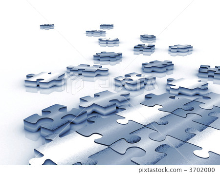 blue tinted unfinished puzzle - 3d render 3702000