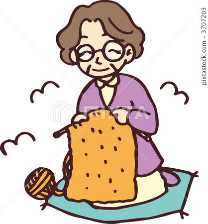 Illustration playing knitting grandmother Illustration playing knitting grandmother 3707203