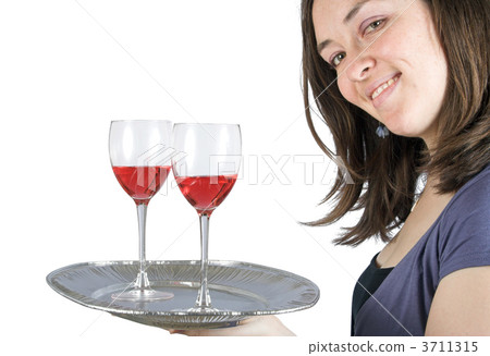 Casual smiling woman holding a wine tray 3711315
