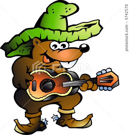 Hand-drawn Vector illustration of an Mexican Wallaby Playing Gui Hand-drawn Vector illustration of an Mexican Wallaby Playing Gui 3742578