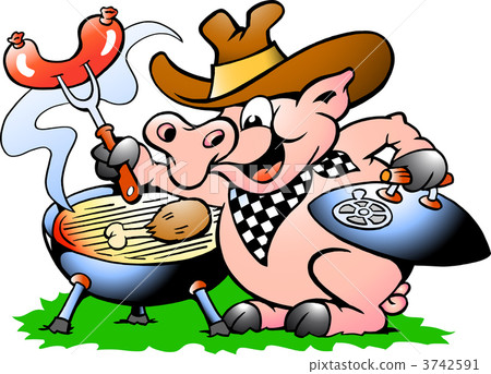 Hand-drawn Vector illustration of an Pig standing and making BBQ Hand-drawn Vector illustration of an Pig standing and making BBQ 3742591