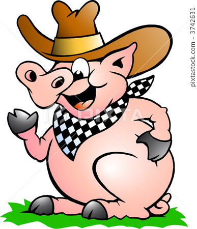 Hand-drawn Vector illustration of an Pig Chef that Welcomes 3742631