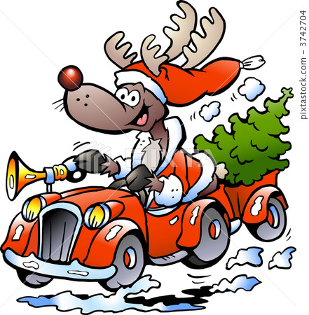 Hand-drawn Vector illustration of an Reindeer Driving Car 3742704