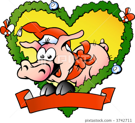 Hand-drawn Vector illustration of an Happy Fat Christmas Pig Hand-drawn Vector illustration of an Happy Fat Christmas Pig 3742711