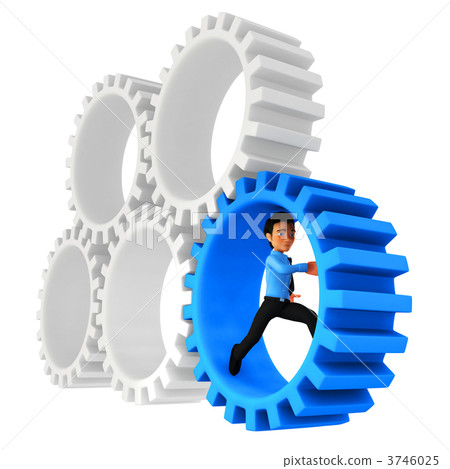 3D man running in cogwheels 3D man running in cogwheels 3746025