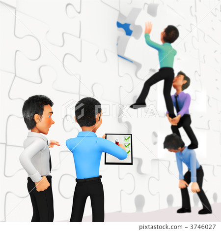 3D businessmen assembling a puzzle 3D businessmen assembling a puzzle 3746027
