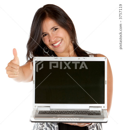 Woman with laptop and thumbs up Woman with laptop and thumbs up 3757119