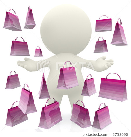 3D person with shopping bags 3758090