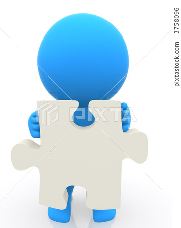 3D person holding the piece of a puzzle 3758096
