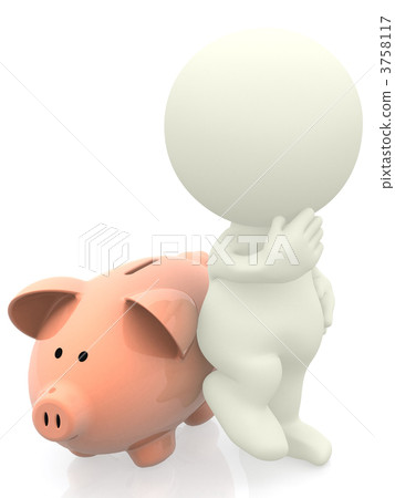 3D man leaning on piggybank 3758117