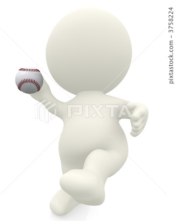 3D man about to throw baseball ball 3758224