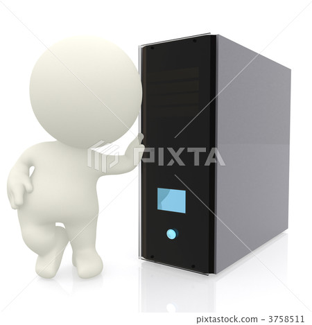 3D man with computer server 3758511