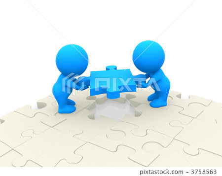 3D people making a puzzle 3758563