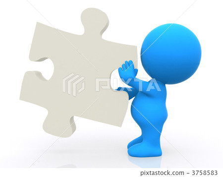 3D person holding the piece of a puzzle 3758583