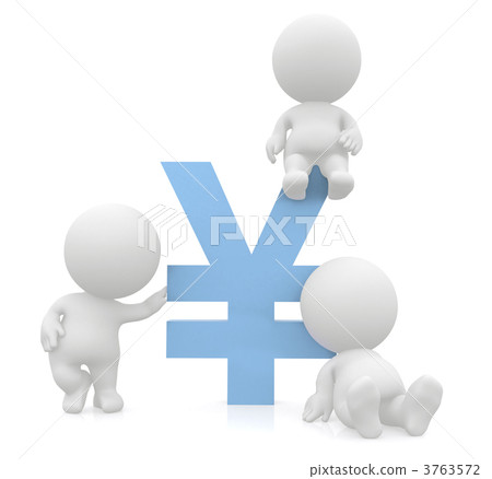3D men around a yen sign 3763572