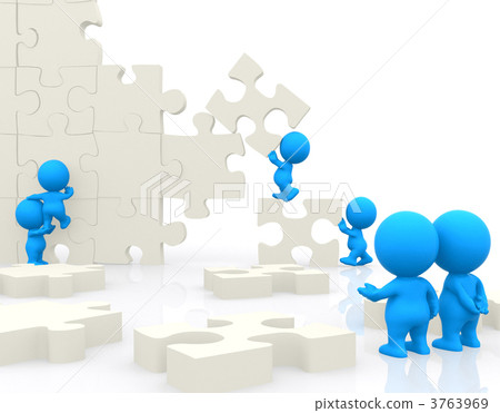 3D people making a puzzle 3D people making a puzzle 3763969