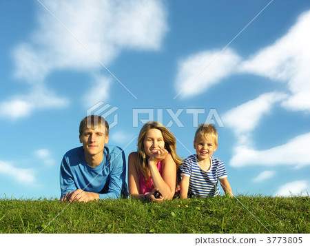 family on herb under blue sky family on herb under blue sky 3773805