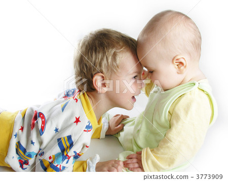 child with baby on white 3773909