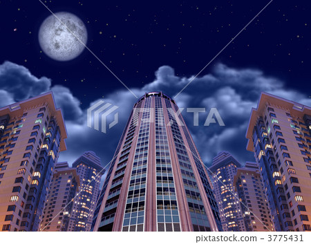 night buildings on sky and moon, collage 3775431